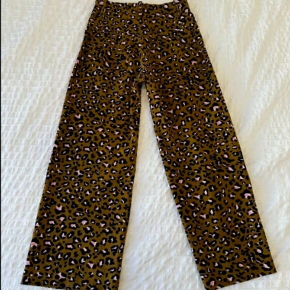 Maeve Anthropologie The Colette Crop Wide Leg Ponte Pants Leopard Size 25 - Picture 5 of 6
